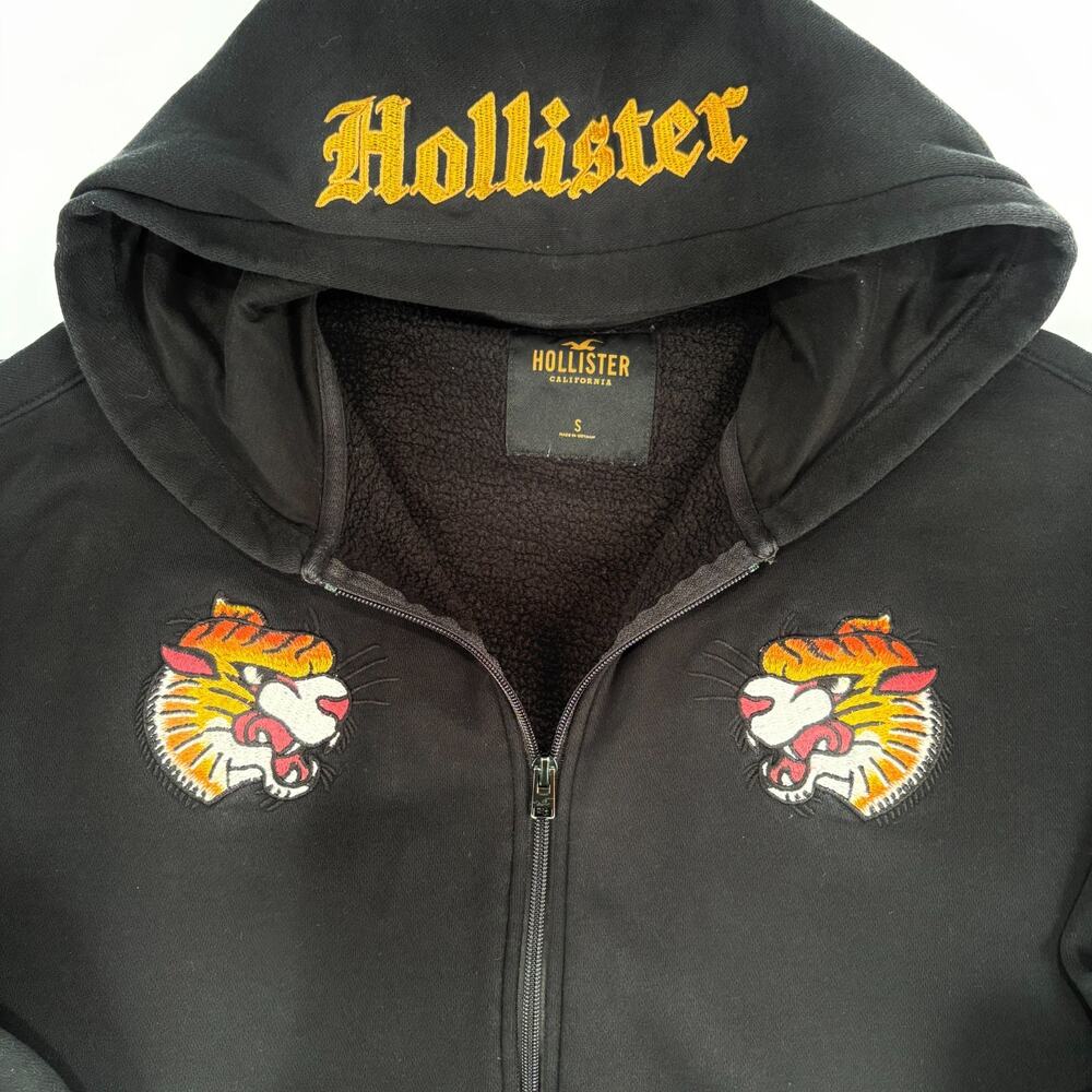 Y2K Hollister Hoodie Mens S Black Skater Street Grunge Hooded Sweatshirt Punk 90 - Picture 6 of 9